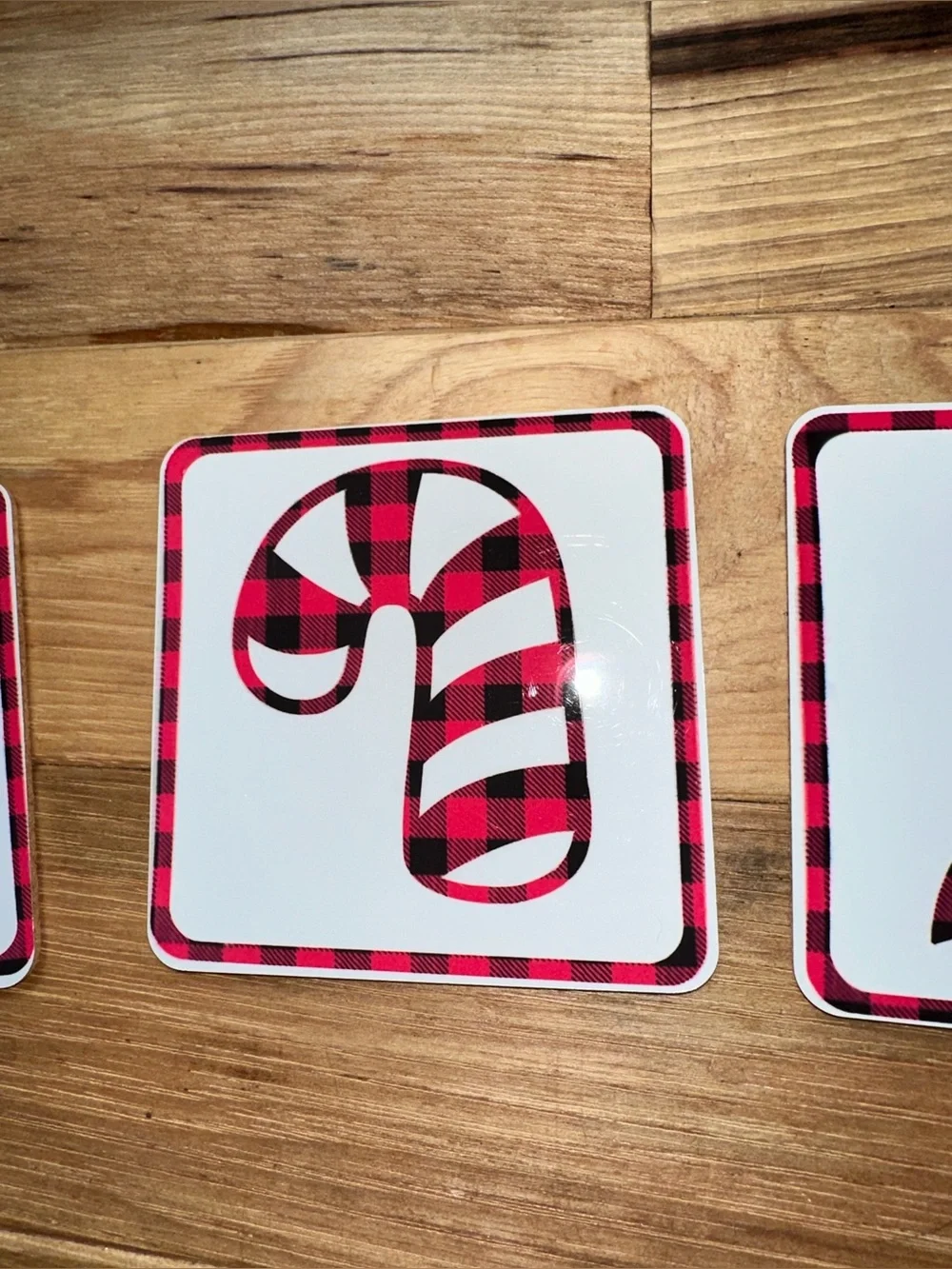 Holiday Plaid Icon metal top Coasters - Red and Black Christmas Set